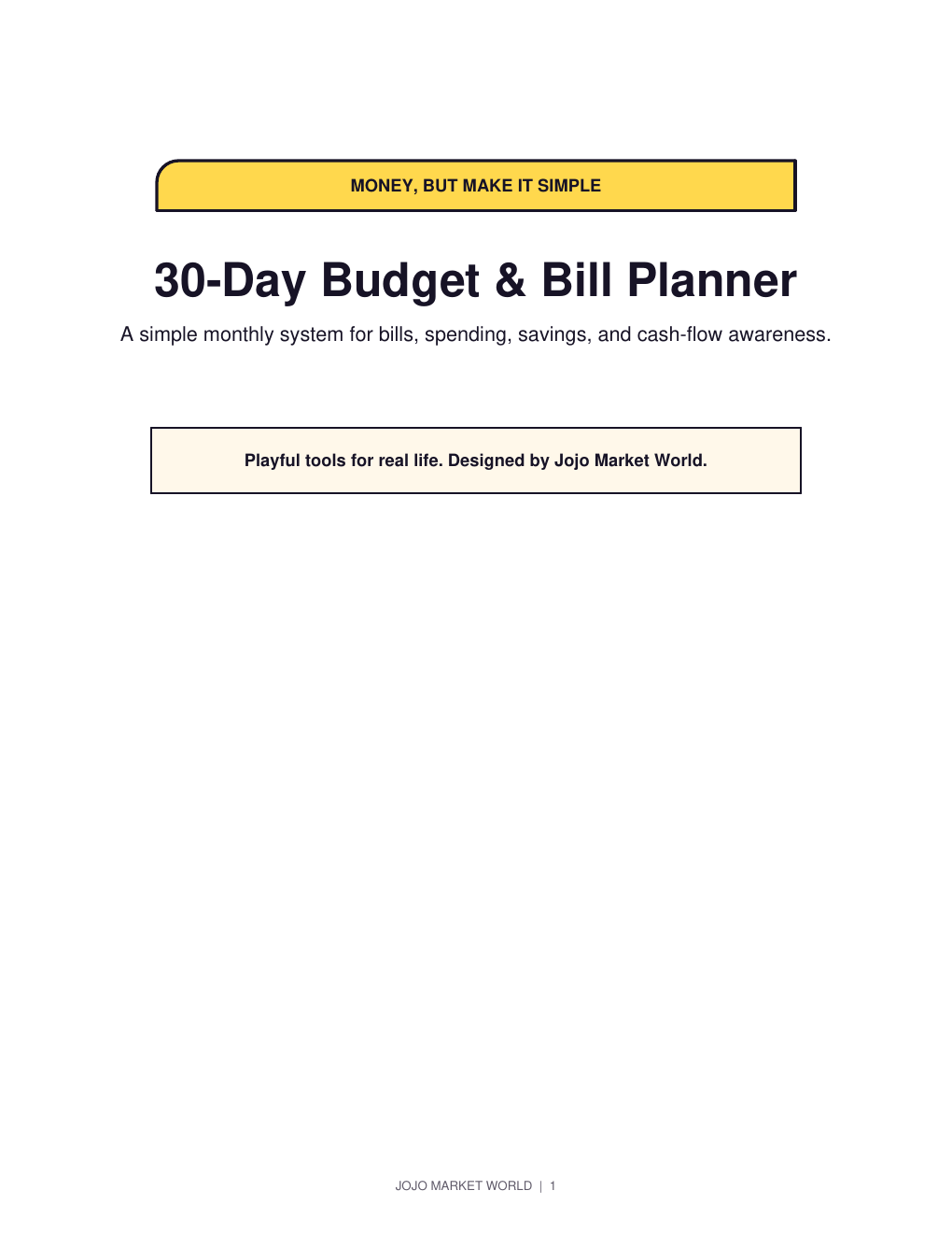 30-Day Budget & Bill Planner PDF